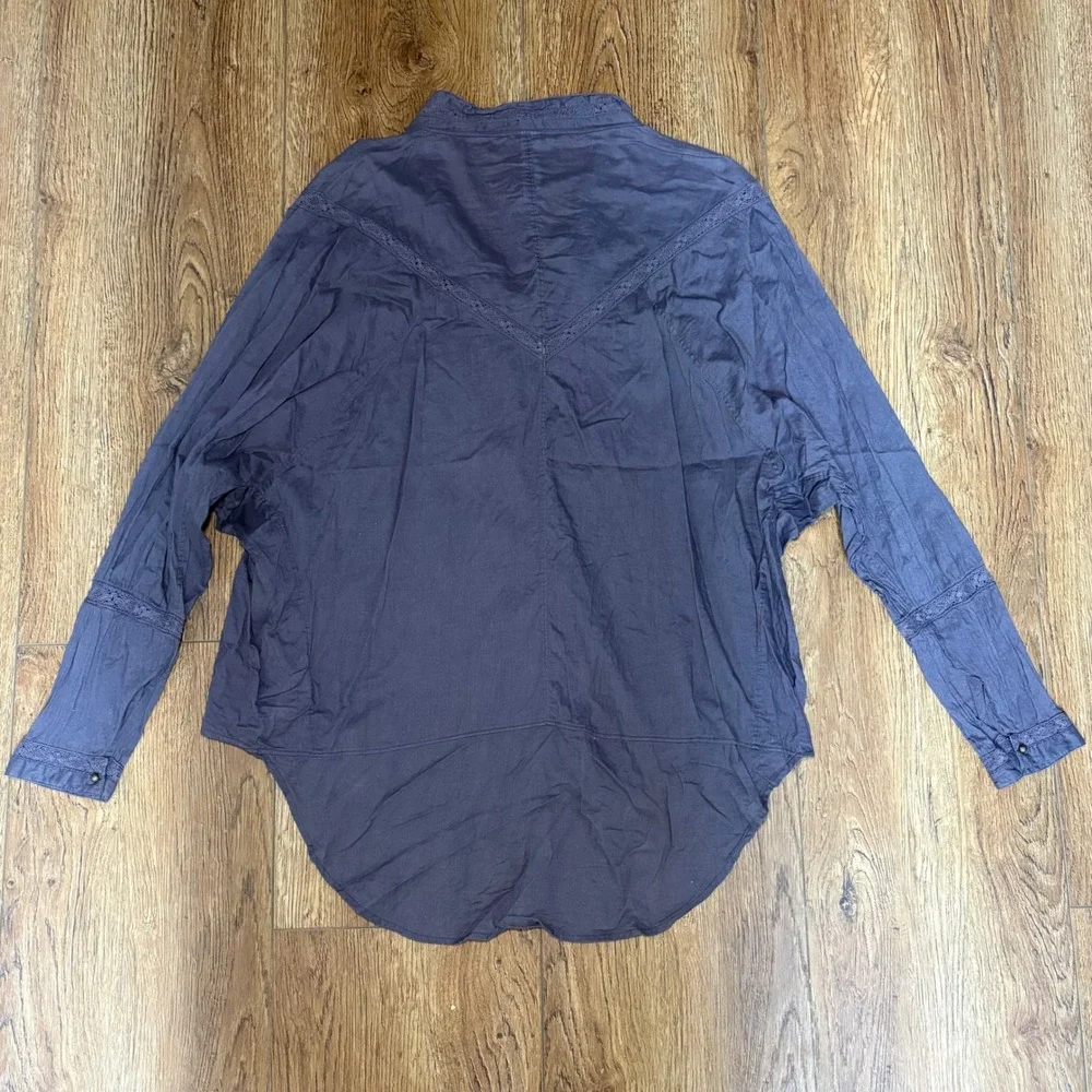 Free People Purple‎ Embroidered Lace Lagenlook Blouse Small Boho New Romantics